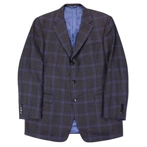 Samuelsohn Mens 44L Gray Blue Windowpane Cashmere Wool‎ Blend Blazer Sport Coat